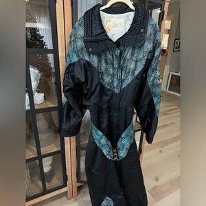 Vintage 70s SKEA Ski suit snowsuit jacket one piece embroidered knit pockets